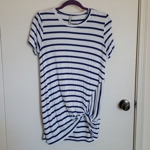 Boutique Soft Front-Twist Striped Shirt